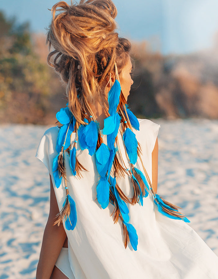 Hajékszer colored feather hair ornament baby blue AFROline (1pc)-4